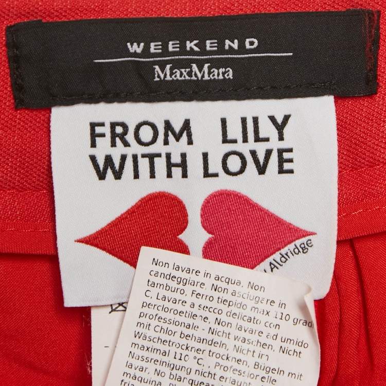 Pre Owned Weekend Max Mara X Lilly Aldridge Red Crepe & Linen Wide Leg Trousers M