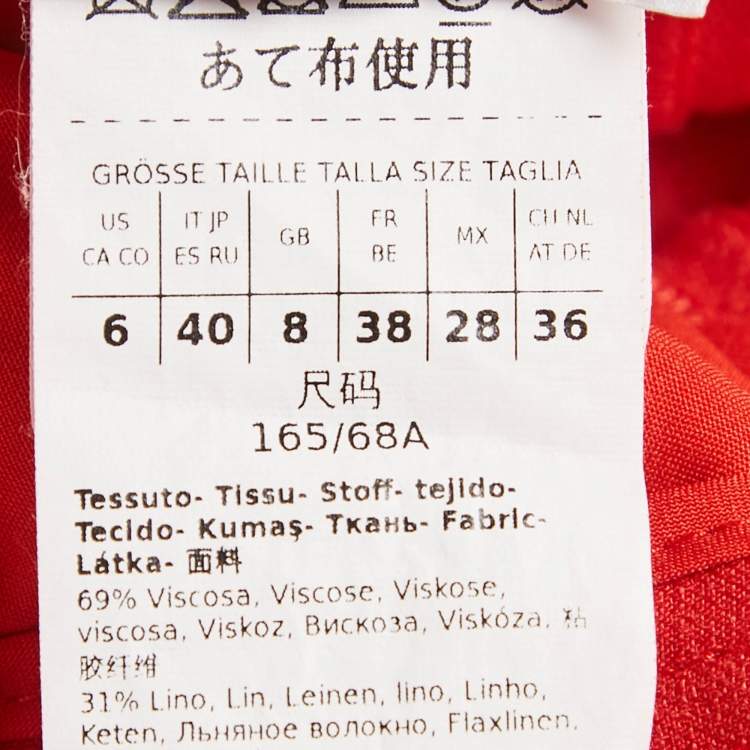 Pre Owned Weekend Max Mara X Lilly Aldridge Red Crepe & Linen Wide Leg Trousers M