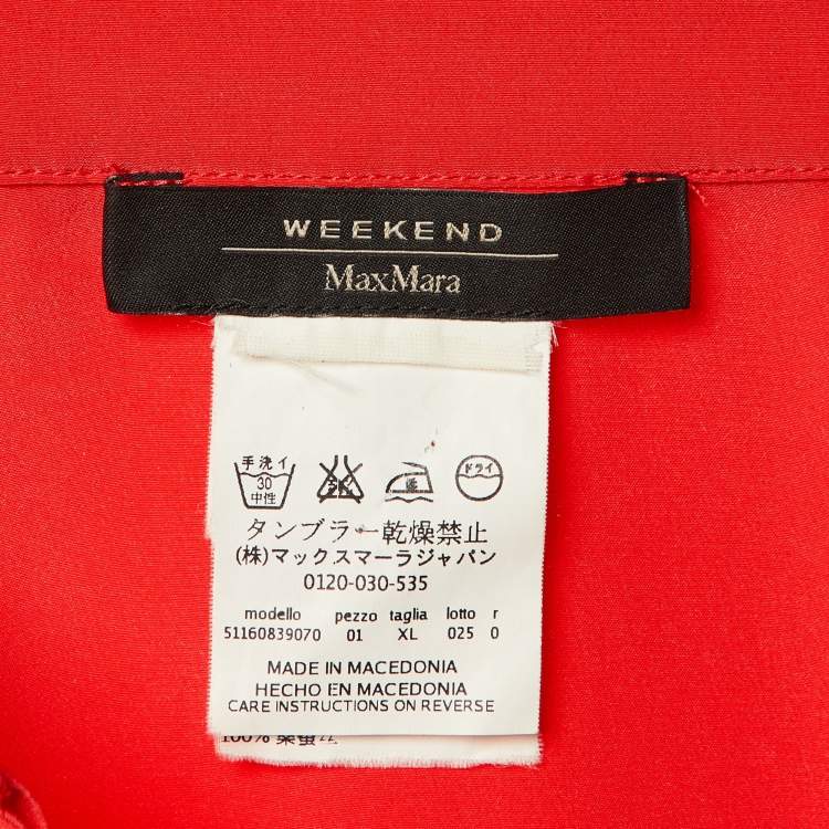 Pre Owned Weekend Max Mara Red Silk Button Front Blouse XL 
