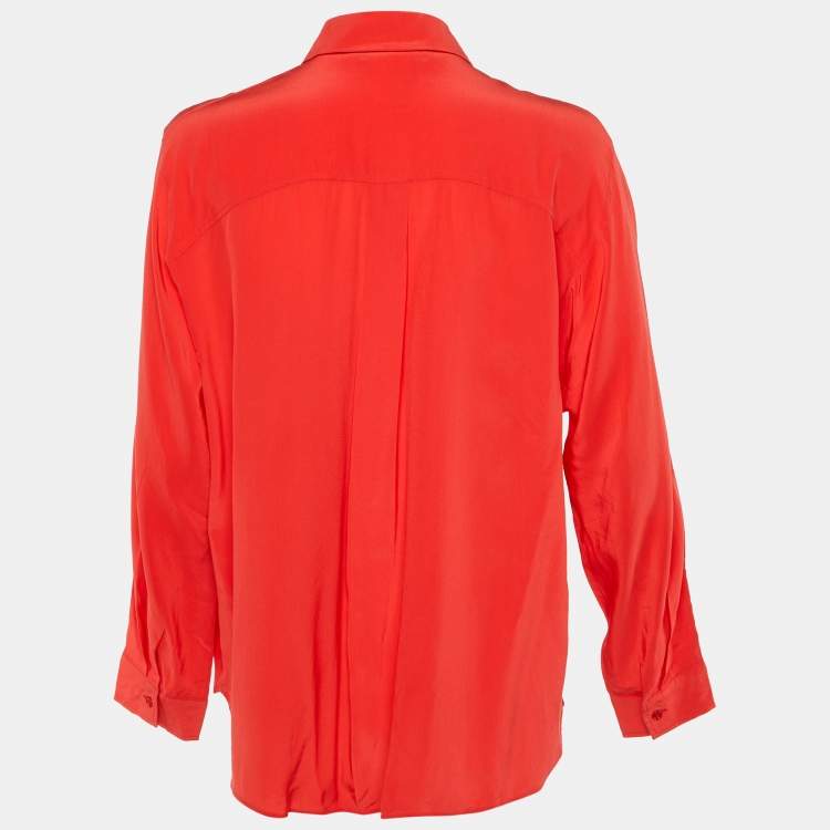 Pre Owned Weekend Max Mara Red Silk Button Front Blouse XL 