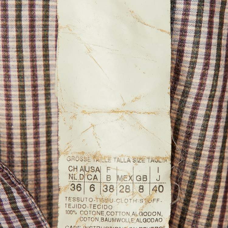 Pre Owned Weekend Max Mara Burgundy Checkered Cotton Frill Detail Shirt M 