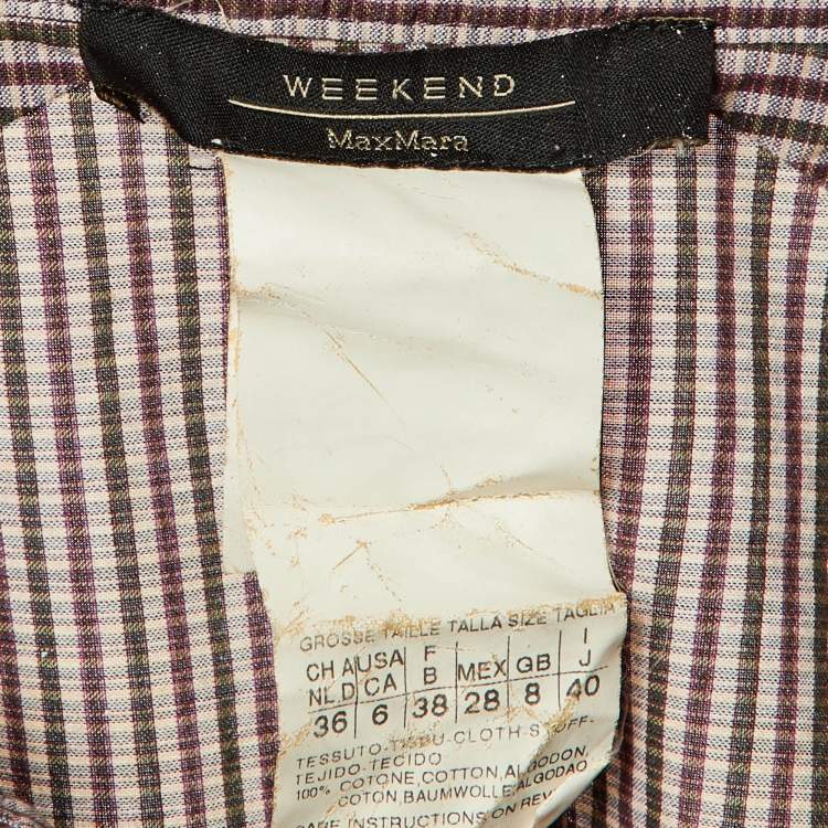 Pre Owned Weekend Max Mara Burgundy Checkered Cotton Frill Detail Shirt M 