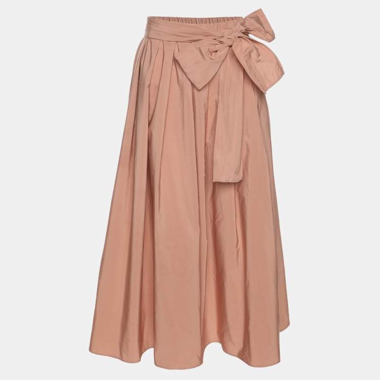 Pre Owned Weekend Max Mara Nude Pink Satin Belted Midi Skirt M