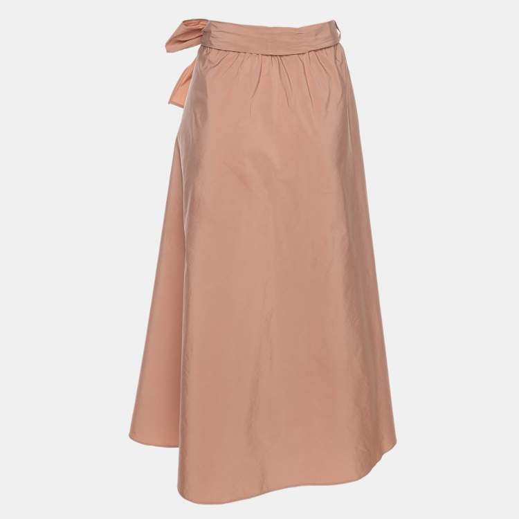 Pre Owned Weekend Max Mara Nude Pink Satin Belted Midi Skirt M