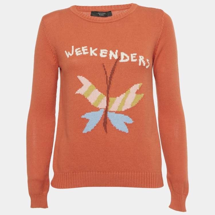 Pre Owned Weekend Max Mara Orange Logo Knit Sweater XS 