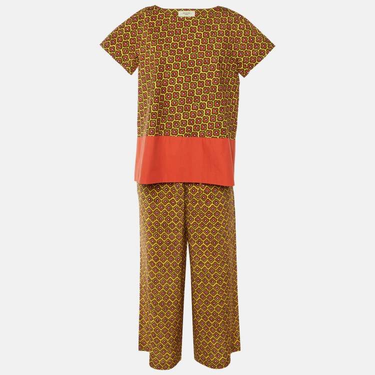 Pre Owned Weekend Max Mara Yellow Floral Print Cotton & Silk Co-ord Set M 