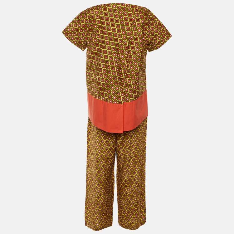 Pre Owned Weekend Max Mara Yellow Floral Print Cotton & Silk Co-ord Set M 