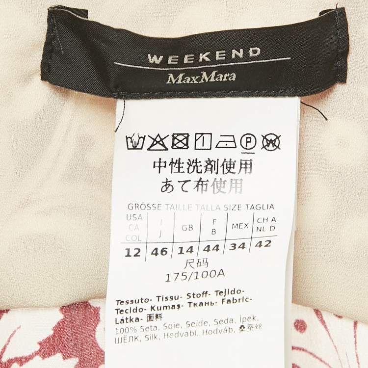 Pre Owned Weekend Max Mara Burgundy Printed Silk Belted Midi Dress L