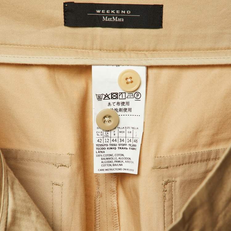 Pre Owned Weekend Max Mara Beige Cotton Tapered Trousers L