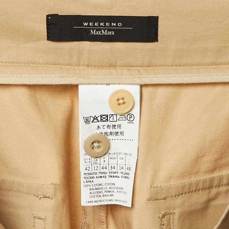 Pre Owned Weekend Max Mara Beige Cotton Tapered Trousers L