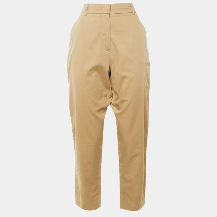 Pre Owned Weekend Max Mara Beige Cotton Tapered Trousers L