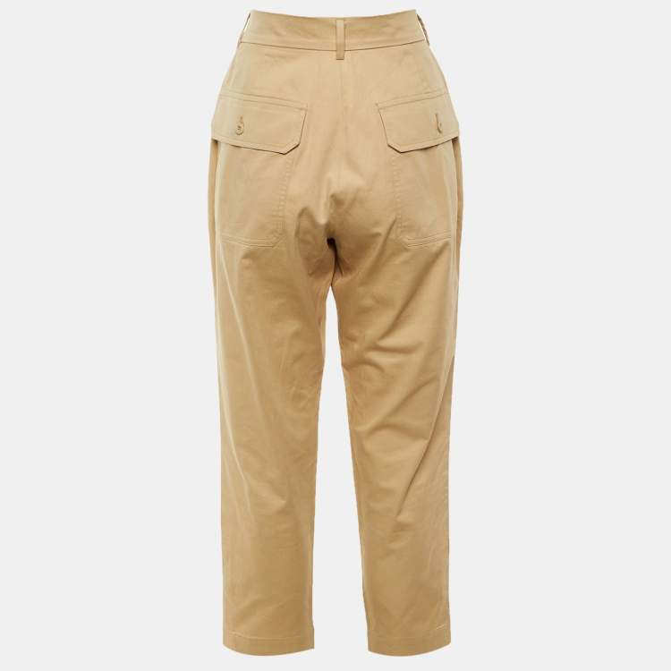 Pre Owned Weekend Max Mara Beige Cotton Tapered Trousers L