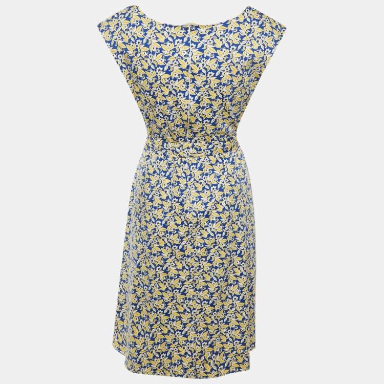 Pre Owned Weekend Max Mara Blue Floral Print Cotton Sleeveless Midi Dress M