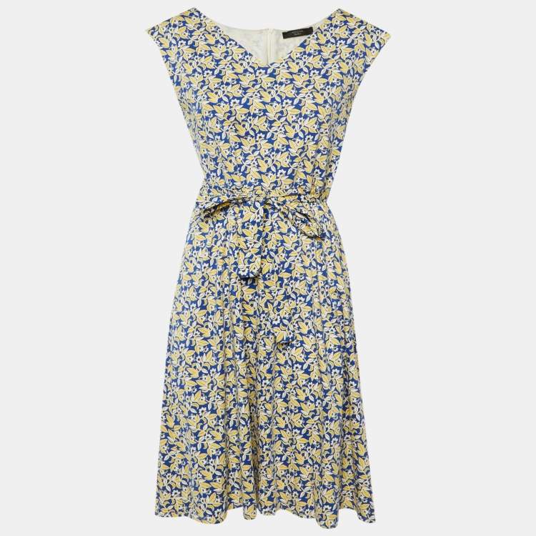 Pre Owned Weekend Max Mara Blue Floral Print Cotton Sleeveless Midi Dress M