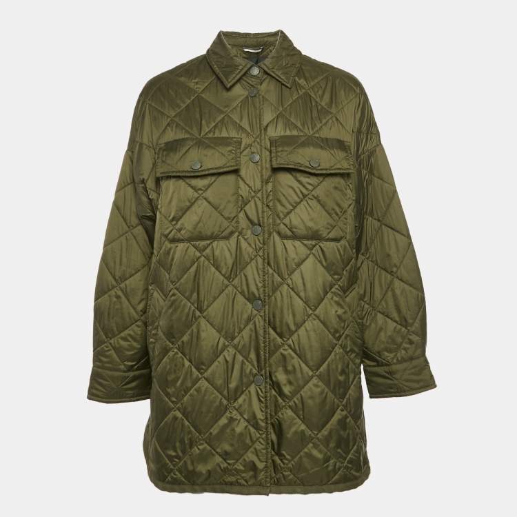 Pre Owned Weekend Max Mara Olive Green Quilted Button Front Jacket S