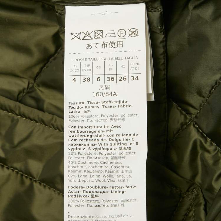 Pre Owned Weekend Max Mara Olive Green Quilted Button Front Jacket S