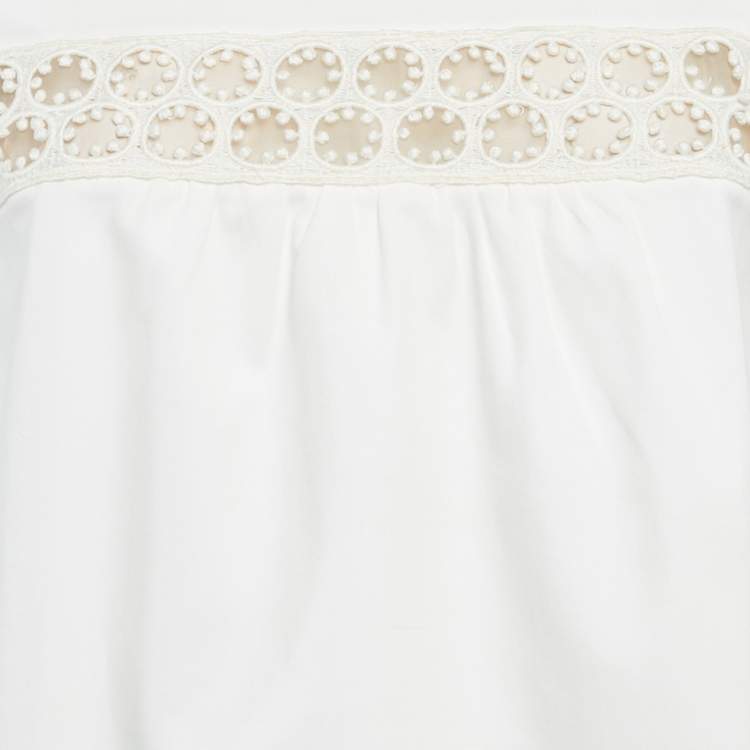 Pre Owned Weekend Max Mara White Gabardine Lace Insert Mini Dress S