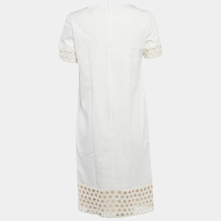 Pre Owned Weekend Max Mara White Gabardine Lace Insert Mini Dress S