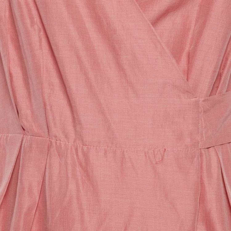 Pre Owned Max Mara Pink Cotton Blend Midi Wrap Dress L