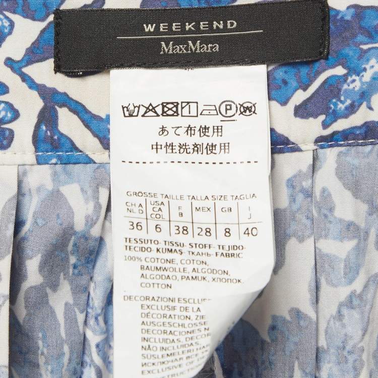 Pre Owned Weekend Max Mara White/Blue Floral Print Cotton Ossola Midi Skirt S