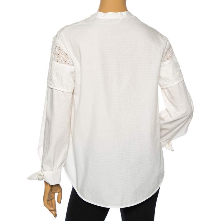 Pre Owned Weekend Max Mara White Eyelet Cotton Curved Hem Detail Shirt M 