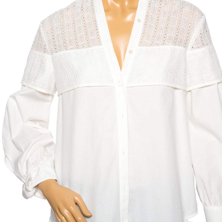 Pre Owned Weekend Max Mara White Eyelet Cotton Curved Hem Detail Shirt M 