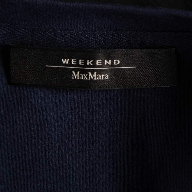 Pre Owned Weekend Max Mara Navy Blue Cotton Round Neck T-Shirt L