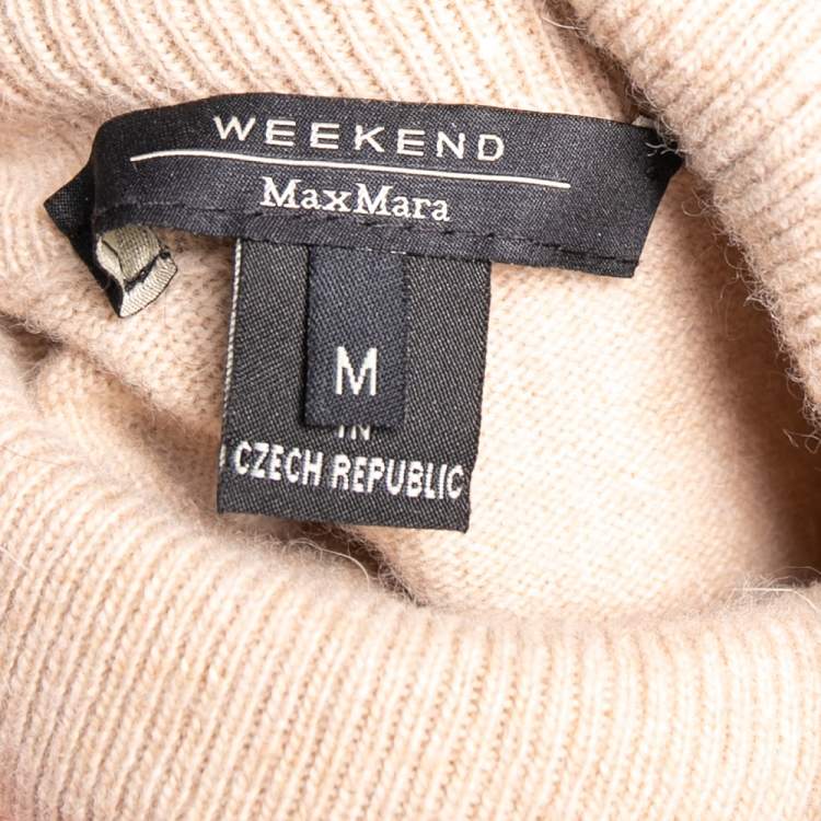 Pre Owned Weekend Max Mara Beige Wool Turtle Neck Long Sleeve Sweater M