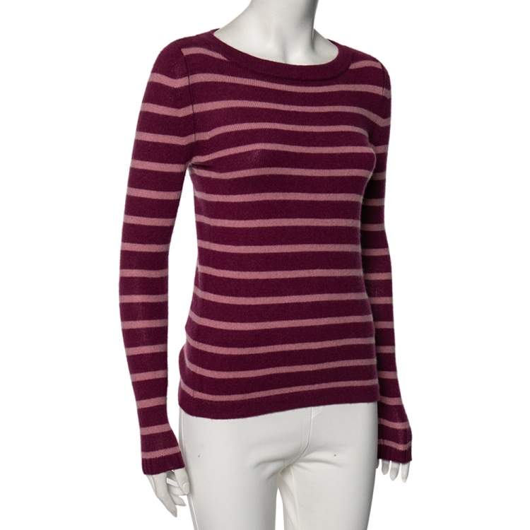 Pre Owned Weekend Max Mara Striped Purple Cashmere Round Neck Sweater XS