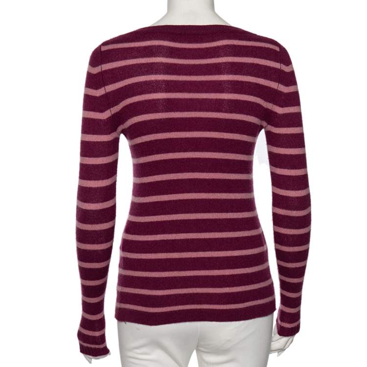 Pre Owned Weekend Max Mara Striped Purple Cashmere Round Neck Sweater XS