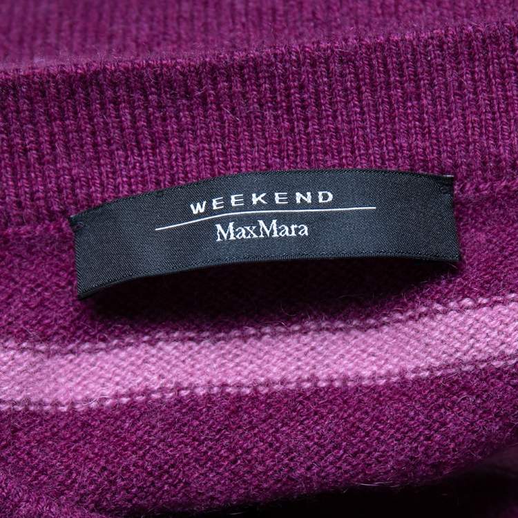 Pre Owned Weekend Max Mara Striped Purple Cashmere Round Neck Sweater XS