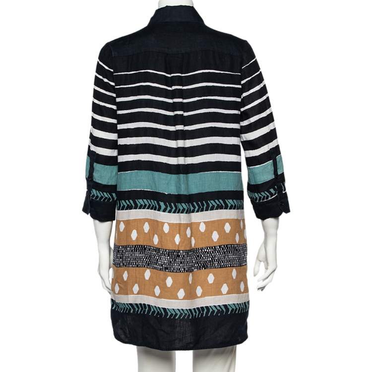 Pre Owned Weekend Max Mara Multicolor Printed Linen Blend Button Front Shirt M