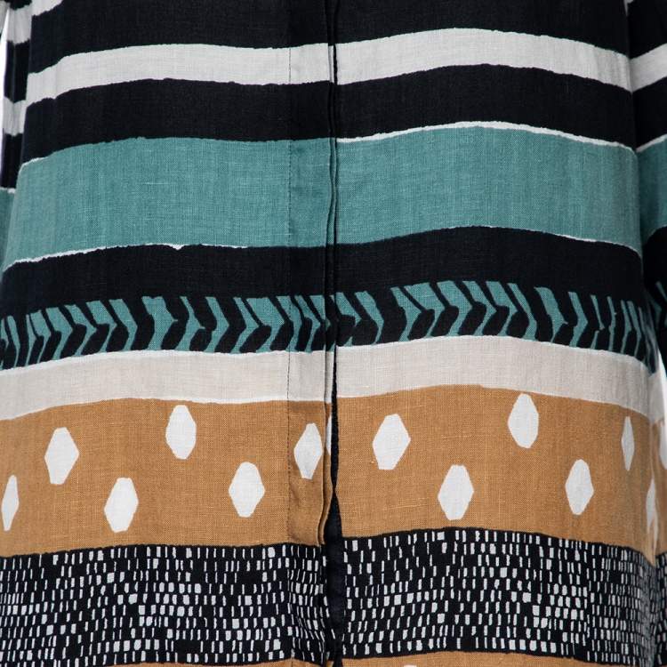 Pre Owned Weekend Max Mara Multicolor Printed Linen Blend Button Front Shirt M