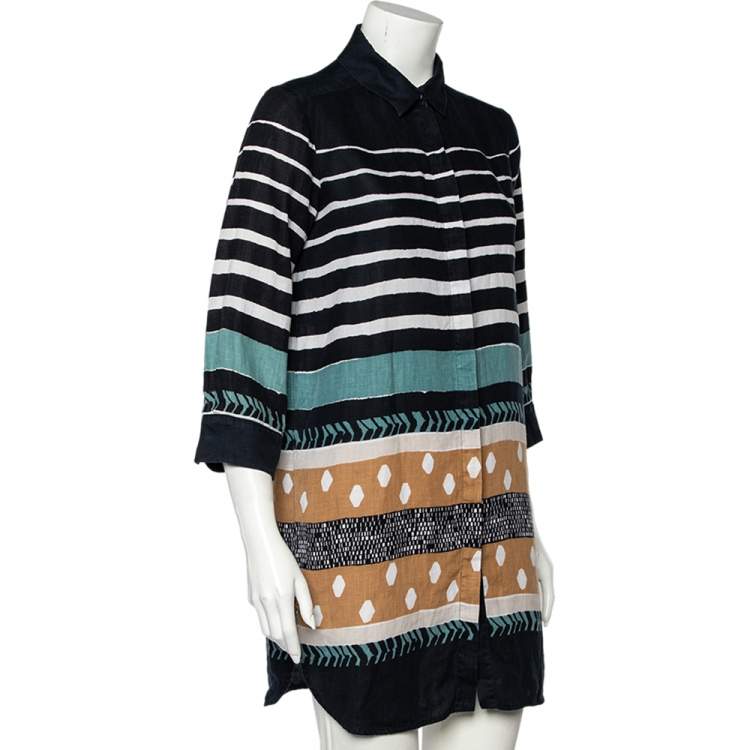Pre Owned Weekend Max Mara Multicolor Printed Linen Blend Button Front Shirt M
