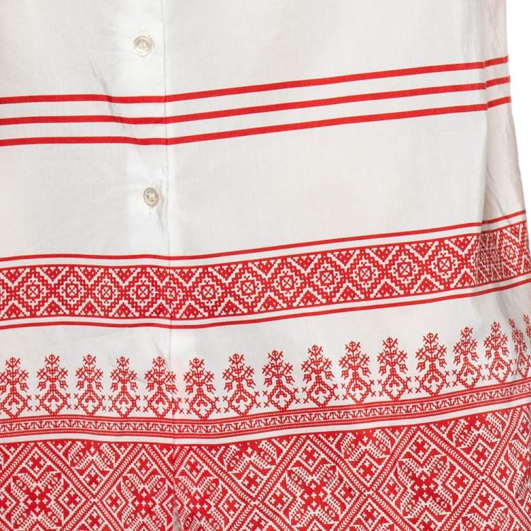 Pre Owned Weekend Max Mara White-Red Printed Cotton Short Shirt Dress L