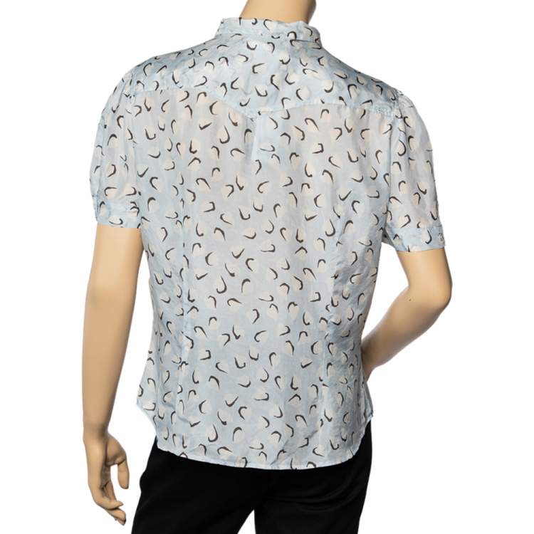 Pre Owned Weekend Max Mara Blue Printed Silk Button Front Top XL