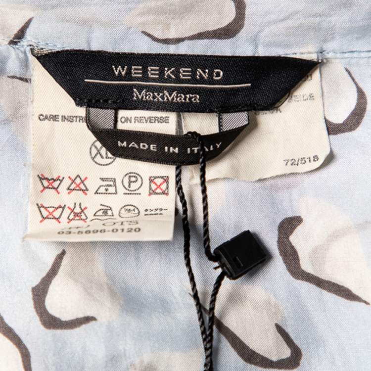 Pre Owned Weekend Max Mara Blue Printed Silk Button Front Top XL