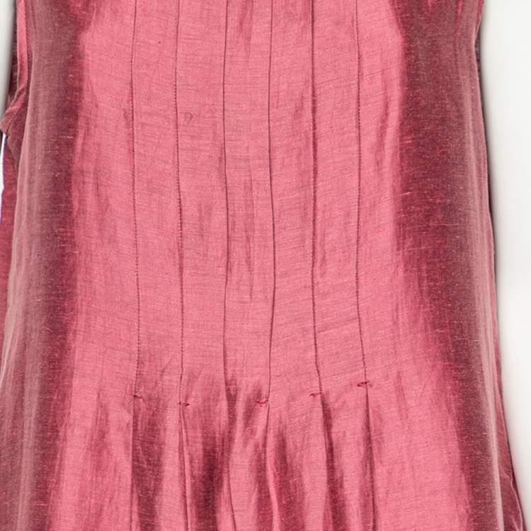 Pre Owned Weekend Max Mara Pink Linen And Silk Pleated Long Dress XL