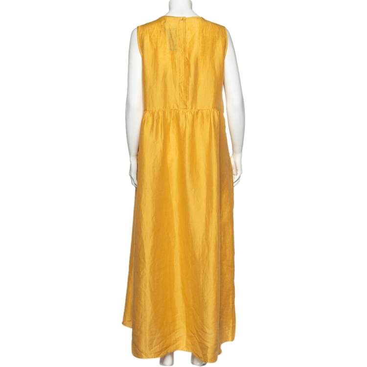 Pre Owned Weekend Max Mara Yellow Linen And Silk Pleated Long Dress XL