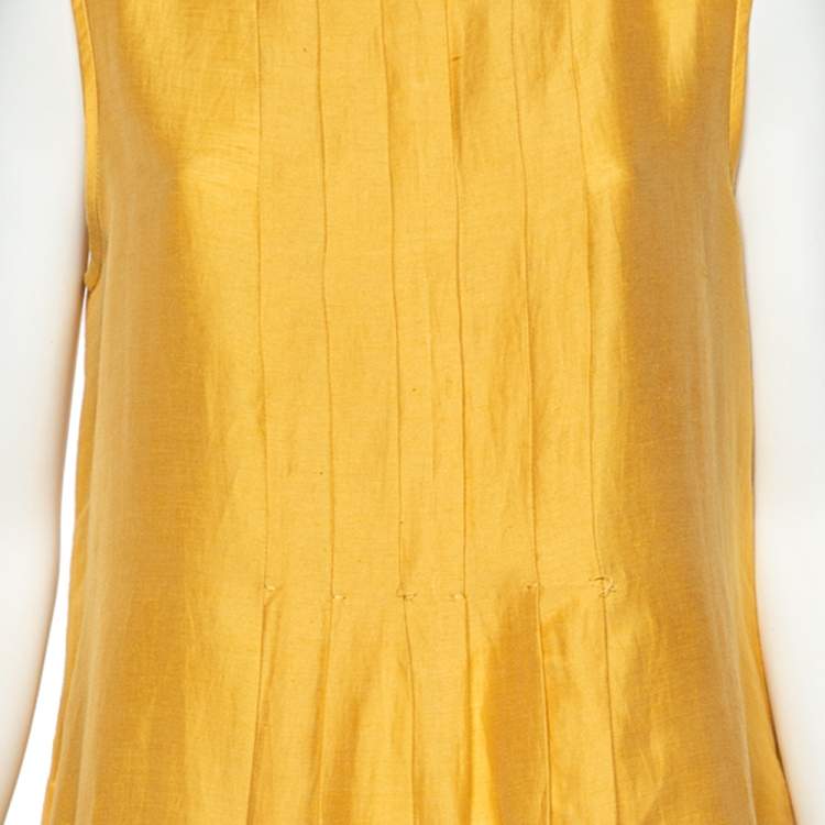 Pre Owned Weekend Max Mara Yellow Linen And Silk Pleated Long Dress XL