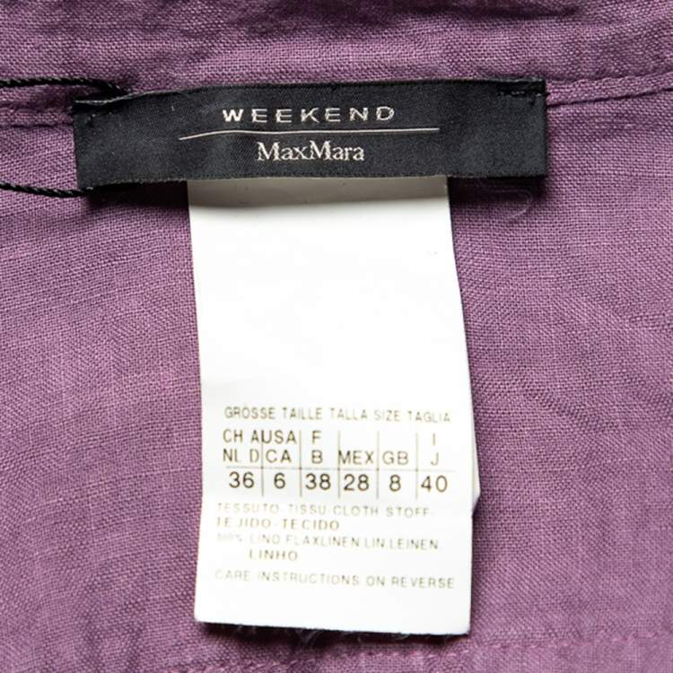 Pre Owned Weekend Max Mara Purple Linen Ruffle Detail Button Front Midi Dress S