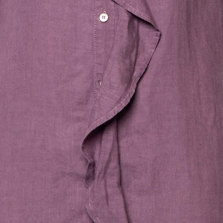 Pre Owned Weekend Max Mara Purple Linen Ruffle Detail Button Front Midi Dress S