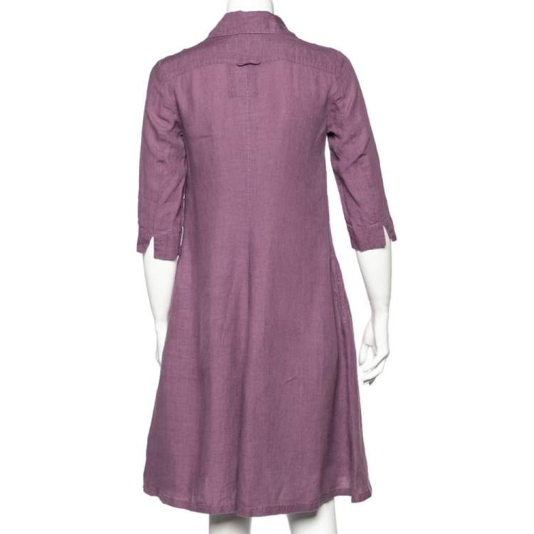 Pre Owned Weekend Max Mara Purple Linen Ruffle Detail Button Front Midi Dress S