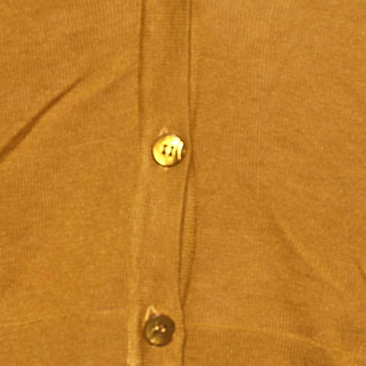 Pre Owned Weekend Max Mara Mustard Yellow Silk & Linen Cropped Cardigan L