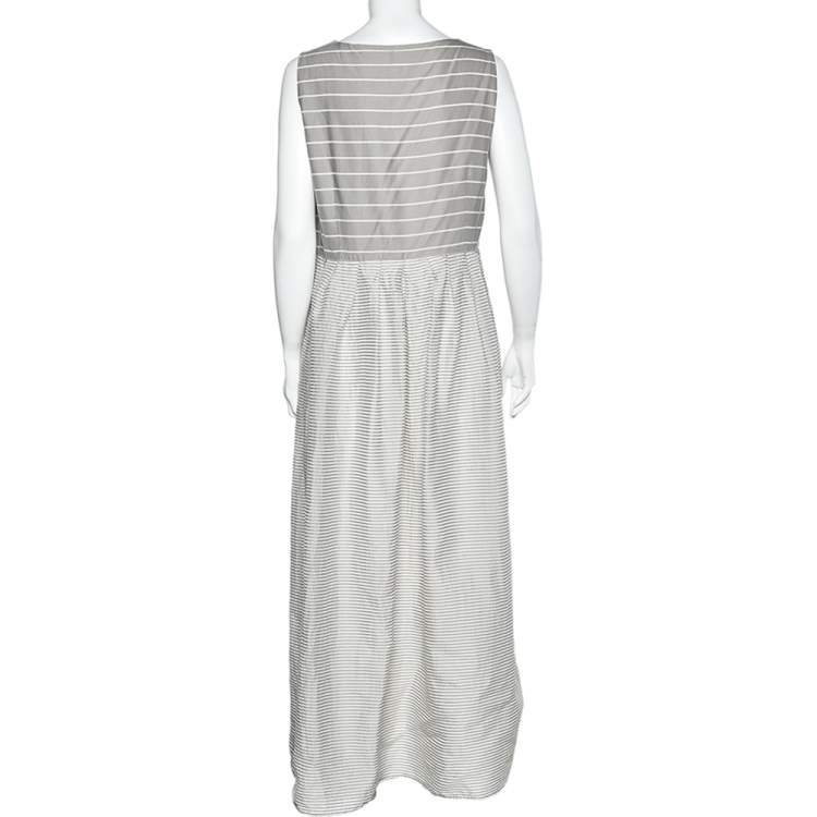 Pre Owned Weekend Max Mara Grey Cotton & Silk Striped Maxi Dress L