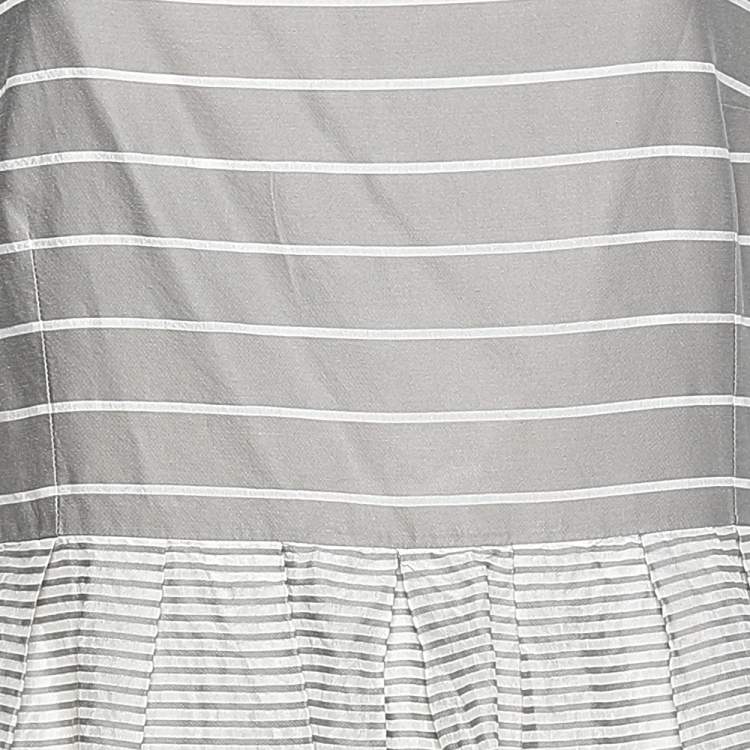 Pre Owned Weekend Max Mara Grey Cotton & Silk Striped Maxi Dress L