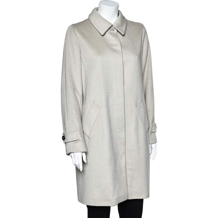 Pre Owned Weekend Max Mara Beige Cashmere & Wool Button Front Coat L