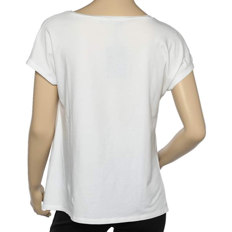 Pre Owned Weekend Max Mara White Cotton Knit Sequin Embellished T-Shirt M