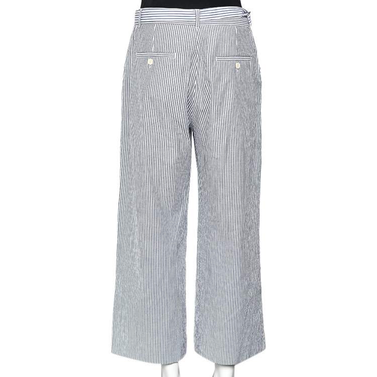 Pre Owned Weekend Max Mara Blue & White Striped Cotton Belted Culottes M