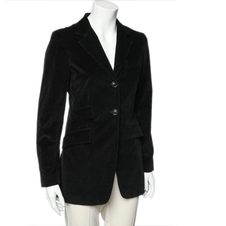 Pre Owned Weekend Max Mara Black Corduroy Button Front Blazer M